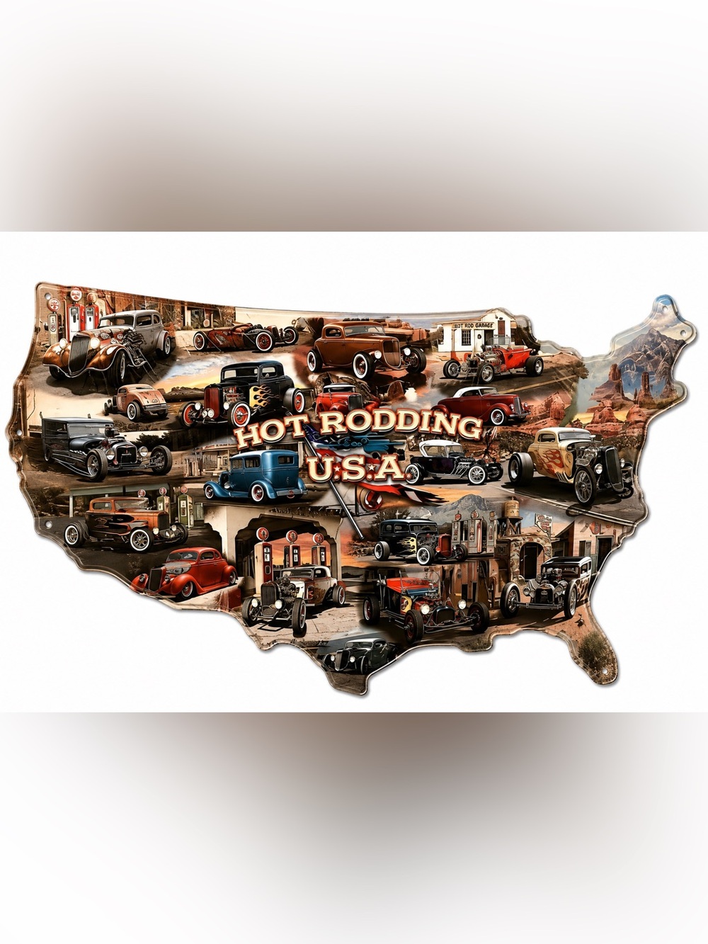NEW Large Heavy Duty Steel United States Hot Rodding USA Metal Sign